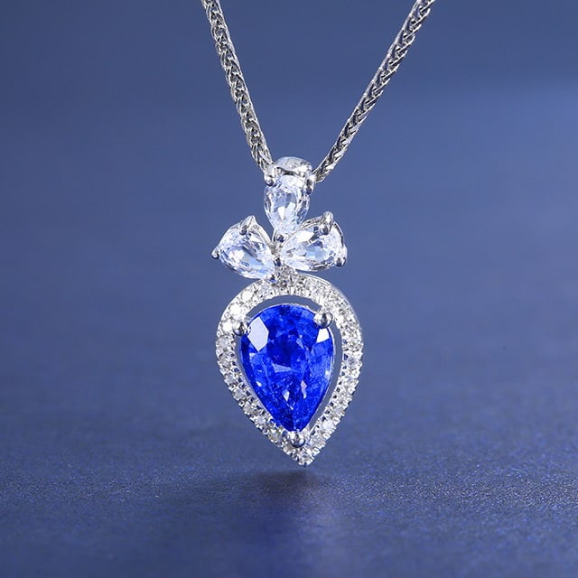 14k Gold 0.98 Ctw Natural Sapphire & Diamond Pendant( Without Chain ): Ref:230982042 / / gold content:14k gold / / main gemstone:sapphire / / shape:pear / / carat weight:0. 9ct / / color:blue / / treatment:natural / / / / adjacent gemstone 2 : diamond / / number of