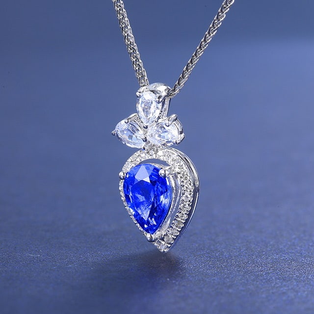 14k Gold 0.98 Ctw Natural Sapphire & Diamond Pendant( Without Chain ) - 2