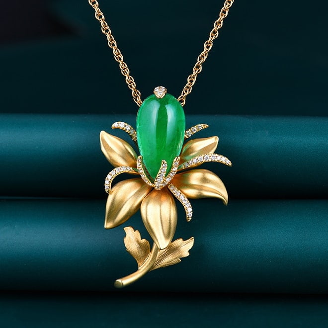 14k Gold 7.57 Ctw Vivid Green Natural Emerald & Diamond Brooch/pendant( Without Chain ): Ref:230982046 / / gold content:14k gold / / main gemstone:emerald / / shape:pear / / carat weight:7. 2ct / / color:vivid green / / treatment:natural / / / / adjacent gemstone 2 : diamond / / number