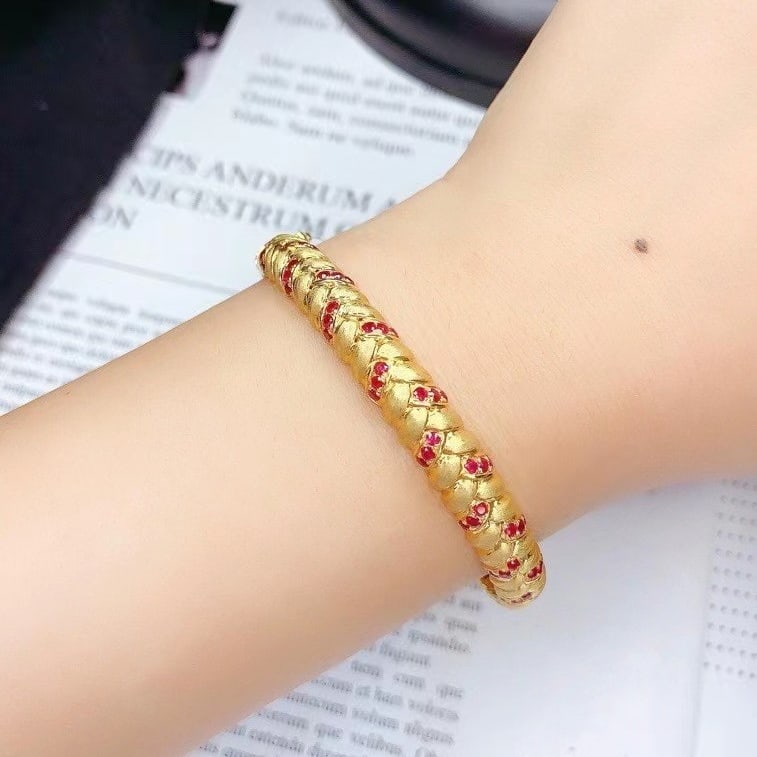 14k Gold 2 Ct Natural Ruby Bangle - 6