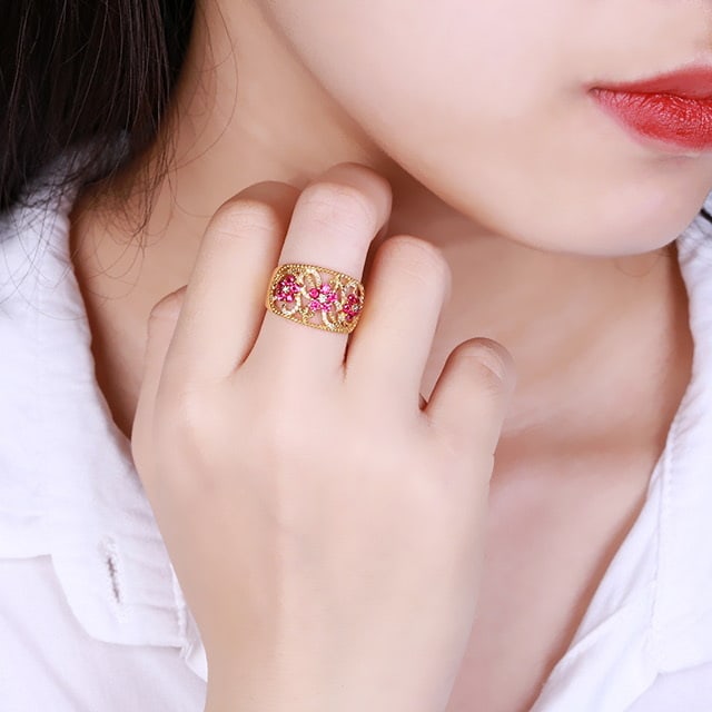14k Gold 0.91 Ctw Natural Ruby & Diamond Ring - 6