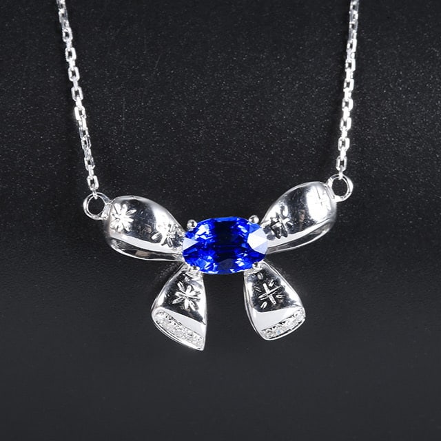 14k Gold 0.91 Ctw Natural Sapphire & Diamond Necklace: Ref:230982050 / / gold content:14k gold / / main gemstone:sapphire / / shape:oval / / carat weight:0. 89ct / / color:blue / / treatment:natural / / / / adjacent gemstone 2 : diamond / / number of