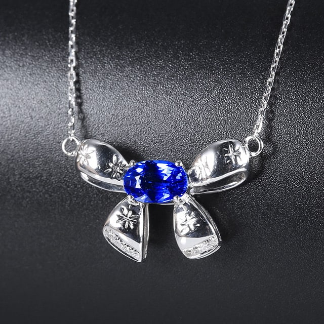 14k Gold 0.91 Ctw Natural Sapphire & Diamond Necklace - 2