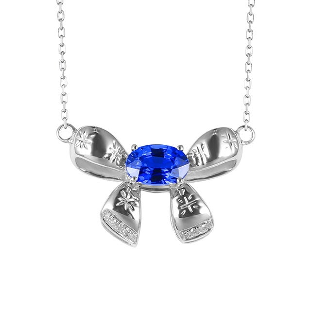 14k Gold 0.91 Ctw Natural Sapphire & Diamond Necklace - 5