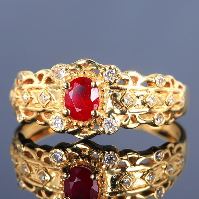 14k Gold 0.46 Ctw Natural Ruby & Diamond Ring - 2