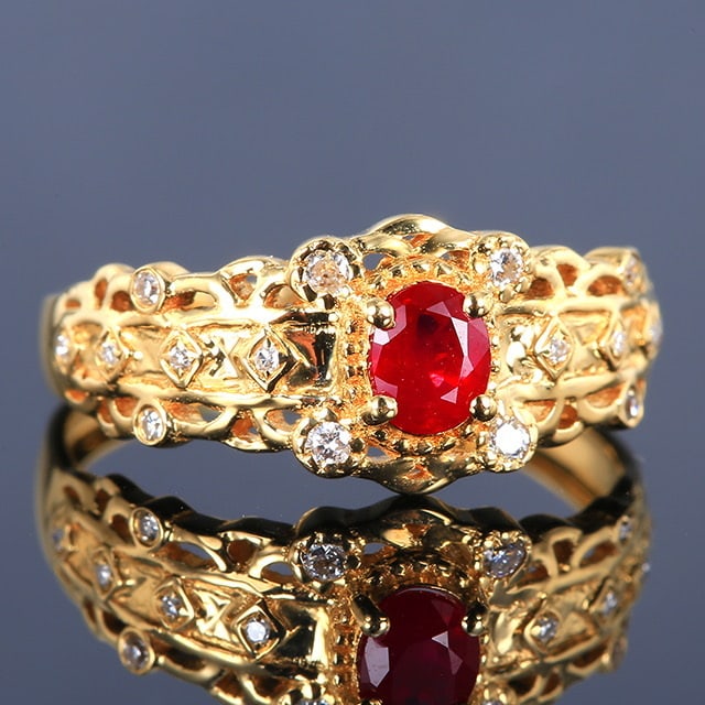 14k Gold 0.46 Ctw Natural Ruby & Diamond Ring - 3
