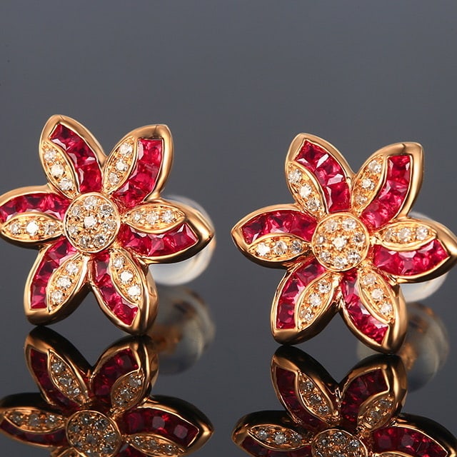 14k Gold 1.04 Ctw Natural Ruby & Diamond Earrings - 2