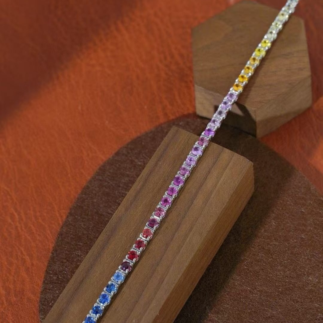 14k Gold 6 Ct Natural Sapphire Bracelet: Ref:230982055 / / gold content:14k gold / / main gemstone:sapphire / / shape:round / / carat weight:6ct / / color:color / / treatment:natural / / cut grade:g / / Low Estimate: 5700 Condition: New