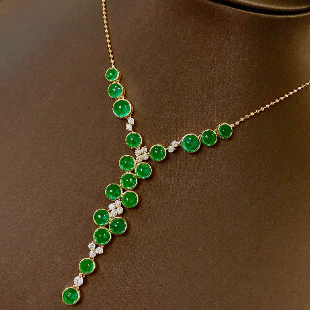 14k Gold 10.33 Ctw Natural Emerald & Diamond Necklace - 2