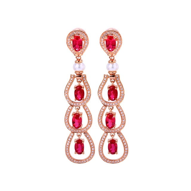 14k Gold 3.11 Ctw Natural Ruby & Diamond Earrings - 3