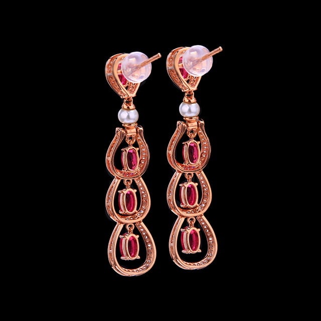 14k Gold 3.11 Ctw Natural Ruby & Diamond Earrings - 4