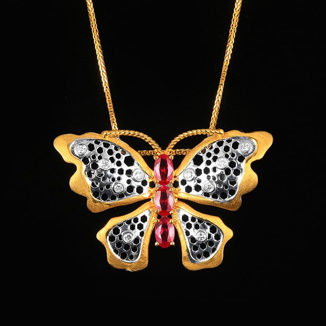 14k Gold 0.85 Ctw Natural Ruby & Diamond & Butterfly Brooch/pendant( Without Chain ): Ref:230982065 / / gold content:14k gold / / main gemstone:ruby / / shape:oval / / carat weight:0. 75ct / / color:red / / treatment:natural / / / / adjacent gemstone 2 : diamond / / number of