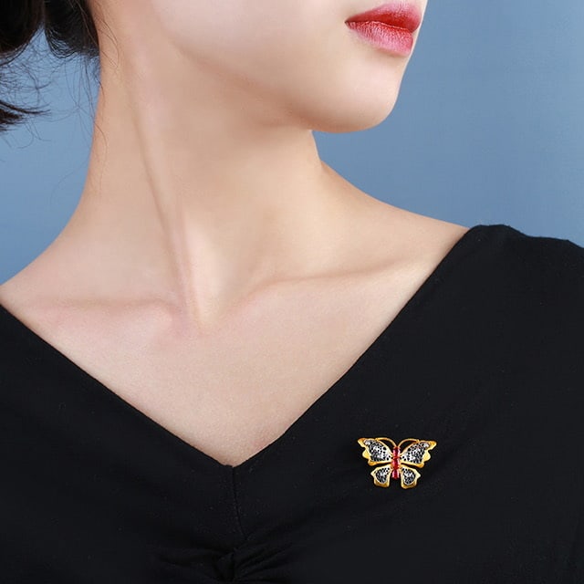 14k Gold 0.85 Ctw Natural Ruby & Diamond & Butterfly Brooch/pendant( Without Chain ) - 3