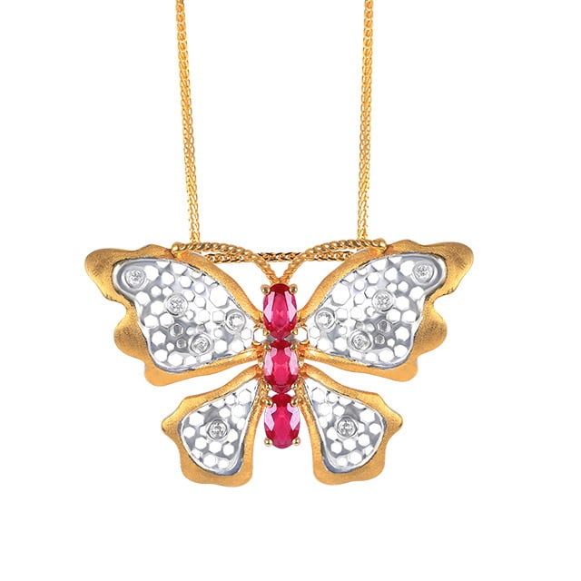 14k Gold 0.85 Ctw Natural Ruby & Diamond & Butterfly Brooch/pendant( Without Chain ) - 4