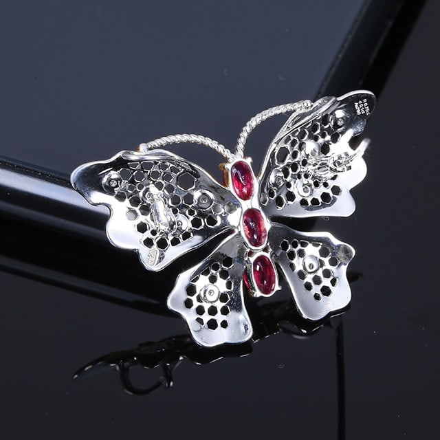 14k Gold 0.85 Ctw Natural Ruby & Diamond & Butterfly Brooch/pendant( Without Chain ) - 5