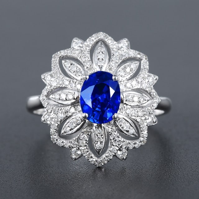 14k Gold 1.61 Ctw Natural Sapphire & Diamond Ring: Ref:230982066 / / gold content:14k gold / / ring size:7. 25us / / / / main gemstone:sapphire / / shape:oval / / carat weight:1. 20ct / / color:blue / / treatment:natural / / / / adjacent gemstone 2 :