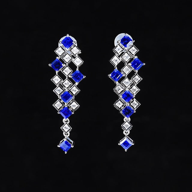 14k Gold 3.37 Ctw Natural Sapphire & Sapphire Earrings: Ref:230982067 / / gold content:14k gold / / main gemstone:sapphire / / shape:square / / carat weight:2. 32ct / / color:blue / / treatment:natural / / / / adjacent gemstone 2 : sapphire / / number of