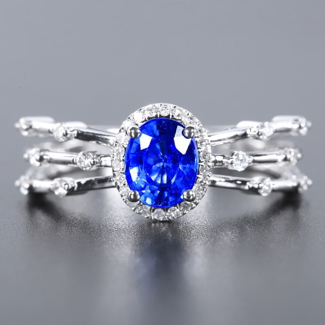 14k Gold 1.23 Ctw Natural Sapphire & Diamond Ring: Ref:230982068 / / gold content:14k gold / / ring size:7. 25us / / / / main gemstone:sapphire / / shape:oval / / carat weight:1. 05ct / / color:cornflower blue / / treatment:natural / / / / adjacent