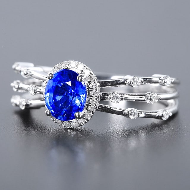 14k Gold 1.23 Ctw Natural Sapphire & Diamond Ring - 4