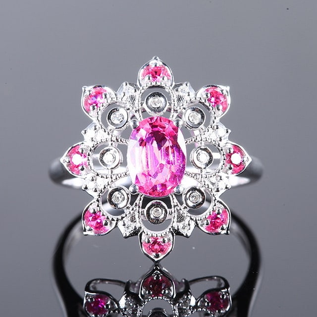 14k Gold 1.11 Ctw Natural Padparadscha Sapphire & Sapphire Ring: Ref:230982069 / / gold content:14k gold / / ring size:7. 25us / / / / main gemstone:padparadscha sapphire / / shape:oval / / carat weight:0. 95ct / / color:orangish pink / / treatment:natural / / / /