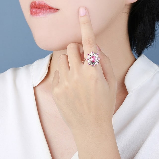 14k Gold 1.11 Ctw Natural Padparadscha Sapphire & Sapphire Ring - 2