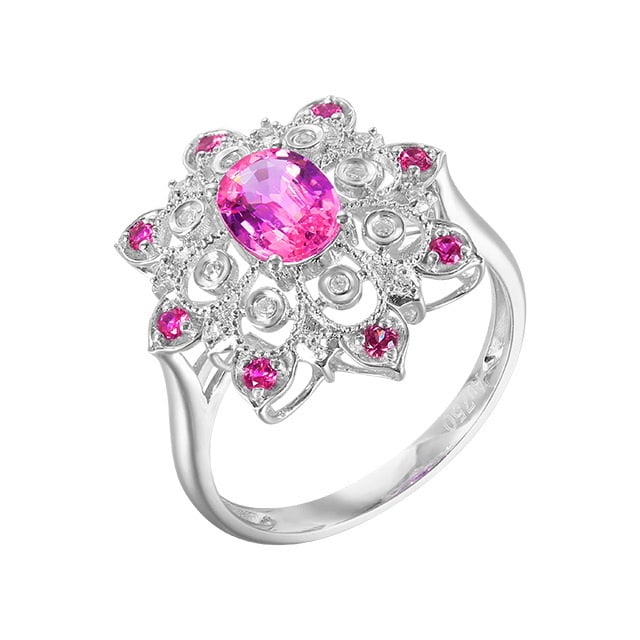 14k Gold 1.11 Ctw Natural Padparadscha Sapphire & Sapphire Ring - 3