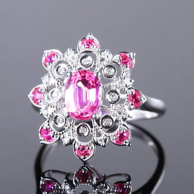 14k Gold 1.11 Ctw Natural Padparadscha Sapphire & Sapphire Ring - 5