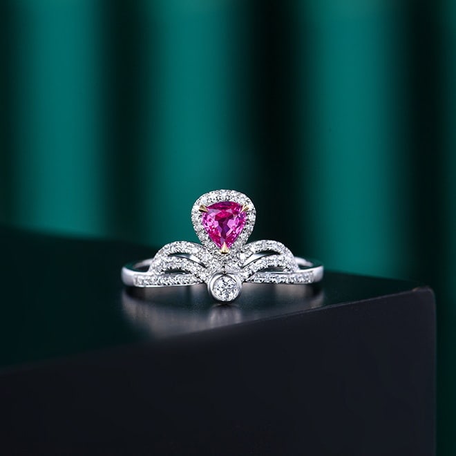 14k Gold 0.49 Ctw Natural Padparadscha Sapphire & Diamond Ring: Ref:230982070 / / gold content:14k gold / / ring size:7. 25us / / / / main gemstone:padparadscha sapphire / / shape:pear / / carat weight:0. 35ct / / color:orangish pink / / treatment:natural / / / /