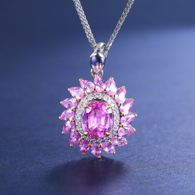 14k Gold 2.28 Ctw Natural Padparadscha Sapphire & Sapphire Pendant( Without Chain ): Ref:230982071 / / gold content:14k gold / / main gemstone:padparadscha sapphire / / shape:oval / / carat weight:1. 18ct / / color:orangish pink / / treatment:natural / / / / adjacent gemstone 2 :