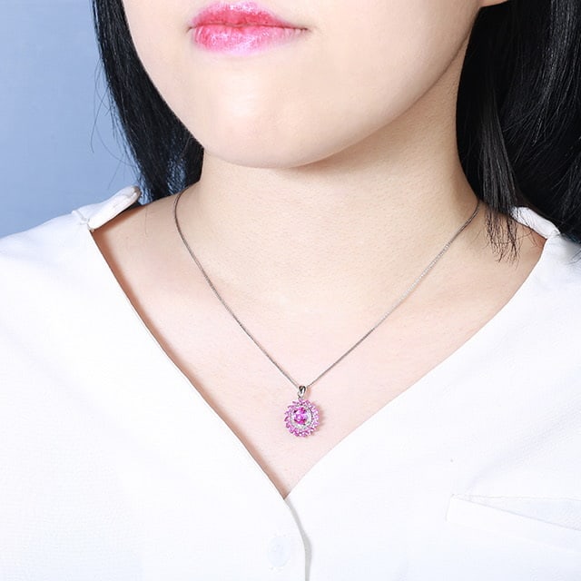 14k Gold 2.28 Ctw Natural Padparadscha Sapphire & Sapphire Pendant( Without Chain ) - 2