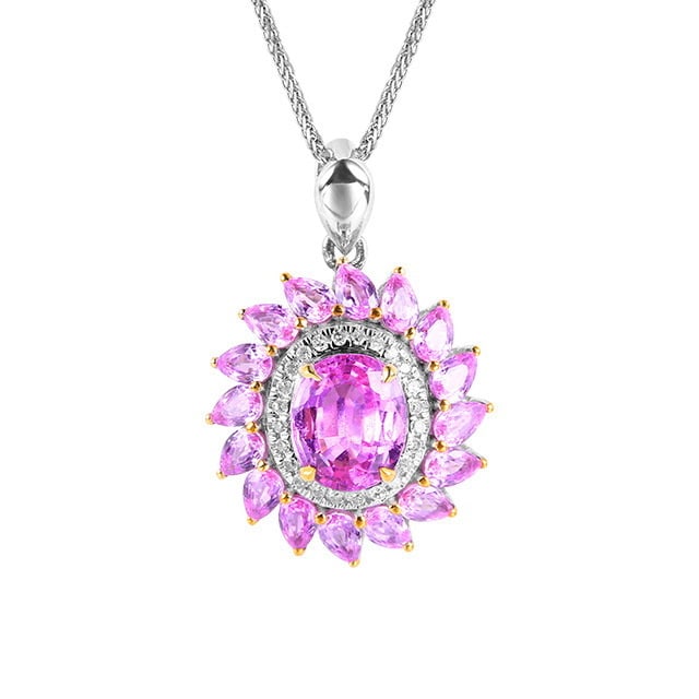 14k Gold 2.28 Ctw Natural Padparadscha Sapphire & Sapphire Pendant( Without Chain ) - 3