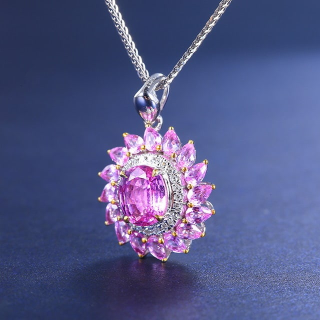 14k Gold 2.28 Ctw Natural Padparadscha Sapphire & Sapphire Pendant( Without Chain ) - 5