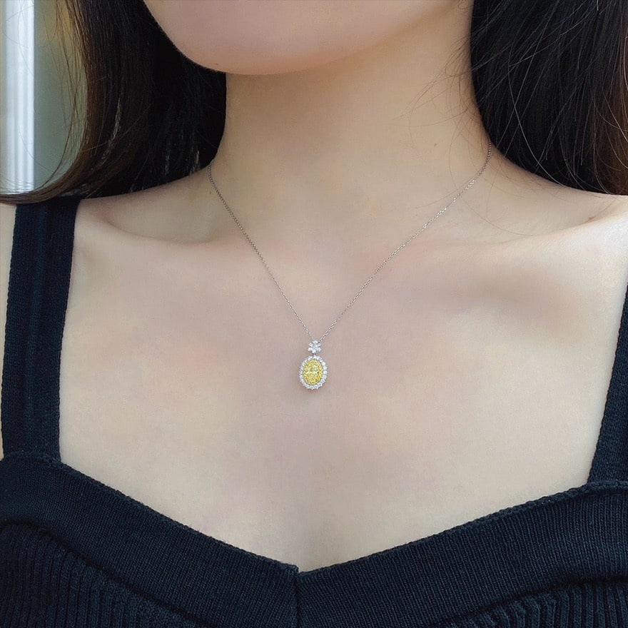 14k Gold 1.00 Ctw Natural Yellow Diamond & Diamond Pendant( Without Chain ) - 2