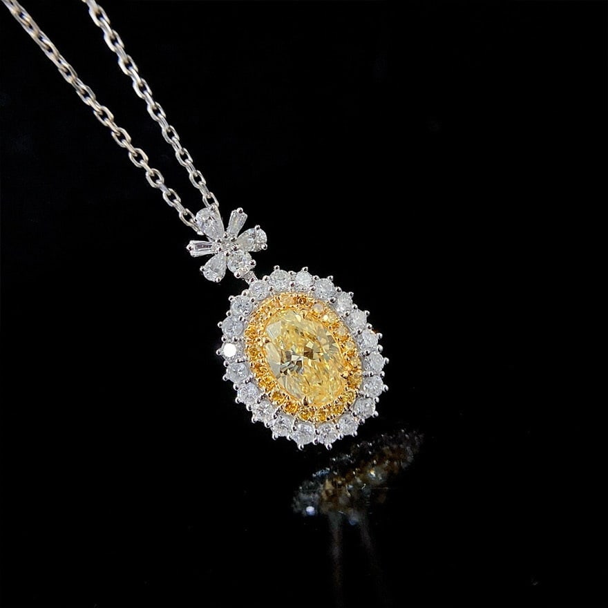 14k Gold 1.00 Ctw Natural Yellow Diamond & Diamond Pendant( Without Chain ) - 4