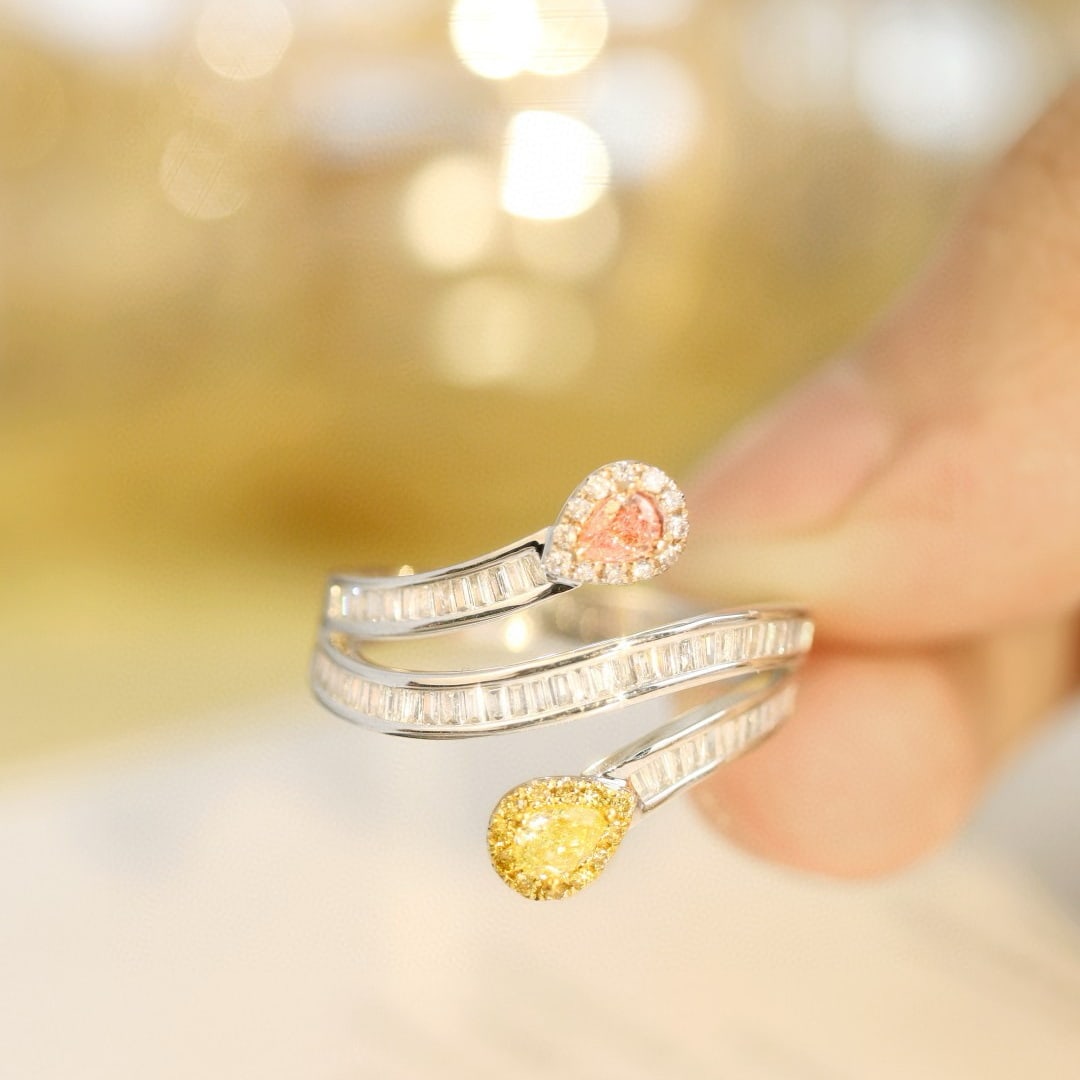 14k Gold 0.19 Ctw Natural Yellow Diamond & Pink Diamond Ring - 4