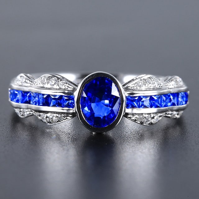14k Gold 1.0 Ctw Natural Sapphire & Sapphire Ring: Ref:230982080 / / gold content:14k gold / / ring size:7. 25us / / / / main gemstone:sapphire / / shape:oval / / carat weight:0. 6ct / / color:blue / / treatment:natural / / / / adjacent gemstone 2 :