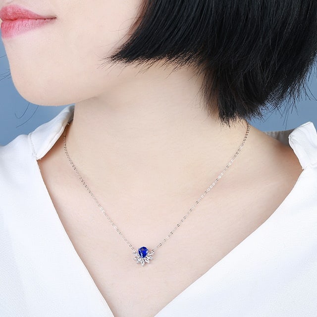 14k Gold 1.82 Ctw Natural Sapphire & Sapphire Necklace - 2