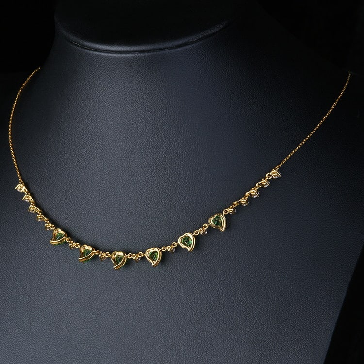 14k Gold 2.57 Ct Natural Tsavorite & Sapphire Necklace - 2