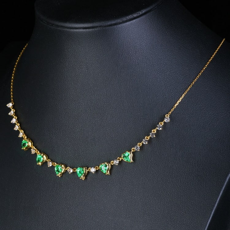 14k Gold 2.57 Ct Natural Tsavorite & Sapphire Necklace - 3