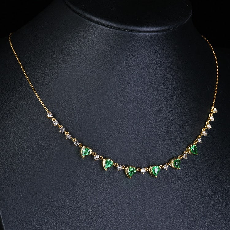 14k Gold 2.57 Ct Natural Tsavorite & Sapphire Necklace - 4