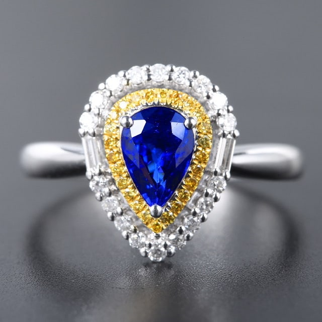 14k Gold 1.19 Ctw Natural Sapphire & Diamond Ring: Ref:230982093 / / gold content:14k gold / / ring size:7. 25us / / / / main gemstone:sapphire / / shape:pear / / carat weight:0. 90ct / / color:blue / / treatment:natural / / / / adjacent gemstone 2 :