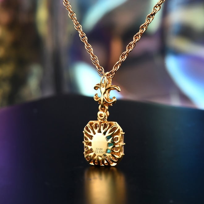 14k Gold 0.97 Ctw Vivid Green Natural Emerald & Diamond Pendant( Without Chain ) - 3