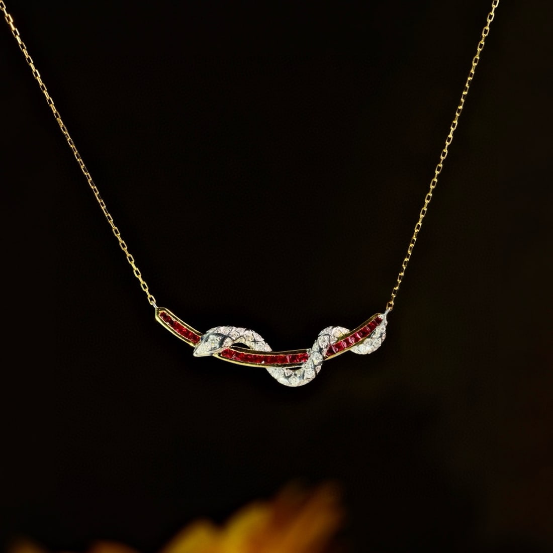 14k Gold 0.85 Ct Natural Ruby & Diamond Necklace - 2