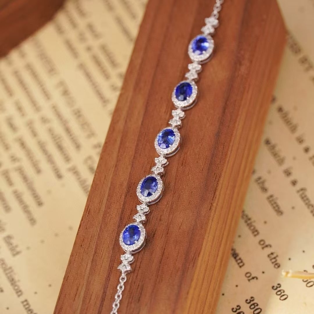 14k Gold 2.85 Ct Natural Sapphire & Diamond Bracelet - 3