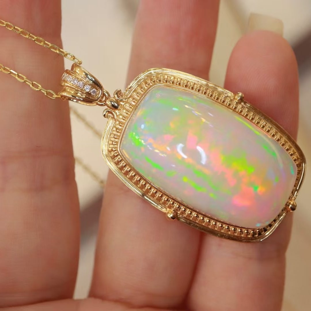 14k Gold 36.73 Ctw Natural Opal & Diamond Pendant( Without Chain ) - 3
