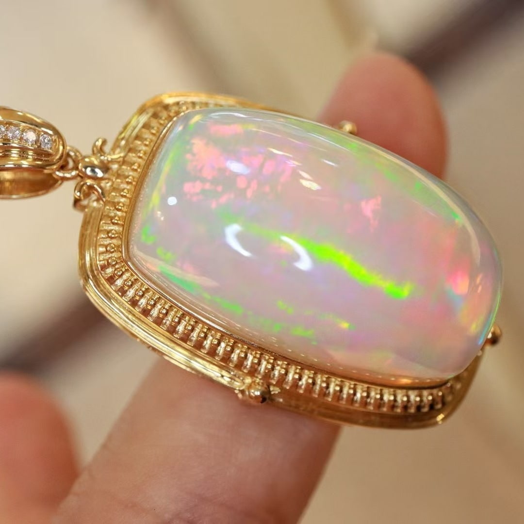 14k Gold 36.73 Ctw Natural Opal & Diamond Pendant( Without Chain ) - 4