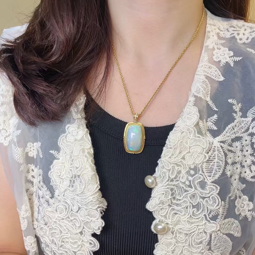 14k Gold 36.73 Ctw Natural Opal & Diamond Pendant( Without Chain ) - 5