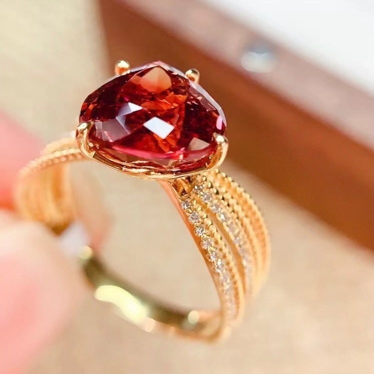 14k Gold 3.52 Ct Natural Tourmaline & Diamond Ring - 2