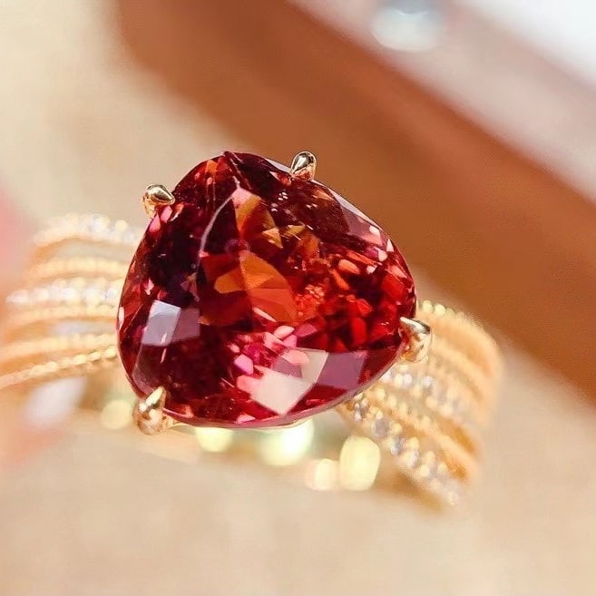 14k Gold 3.52 Ct Natural Tourmaline & Diamond Ring - 6
