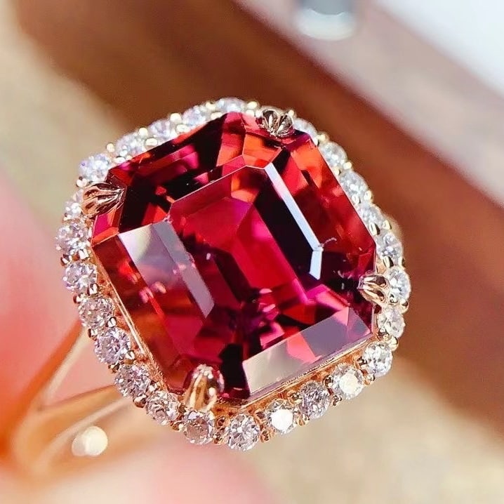 14k Gold 5.38 Ct Natural Tourmaline & Diamond Ring - 4